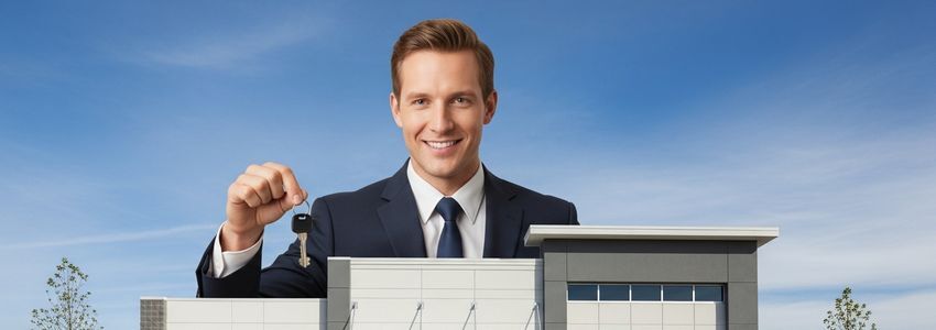 Business owner and real estate agent reviewing commercial property purchase documents