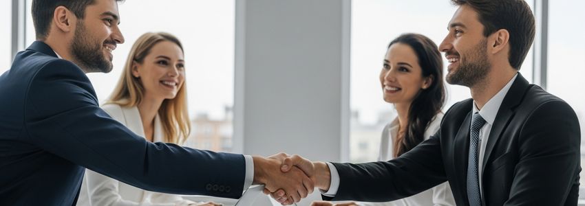 Small business professionals reviewing financing options in a modern office meeting room