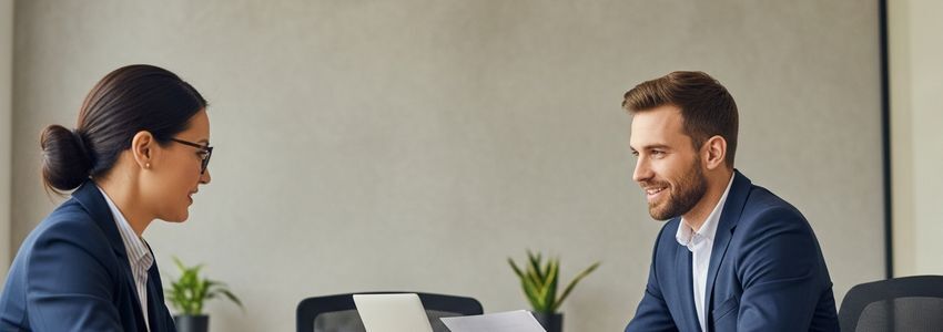 A financial advisor reviewing credit inquiries with a business owner at a modern office meeting