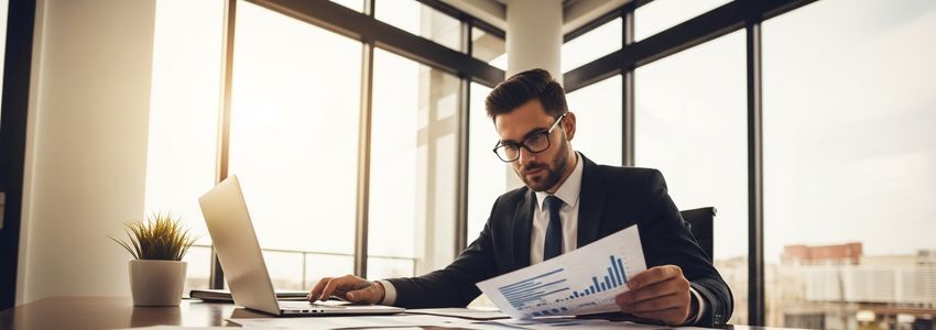 Business owner reviewing financial reports across multiple business locations