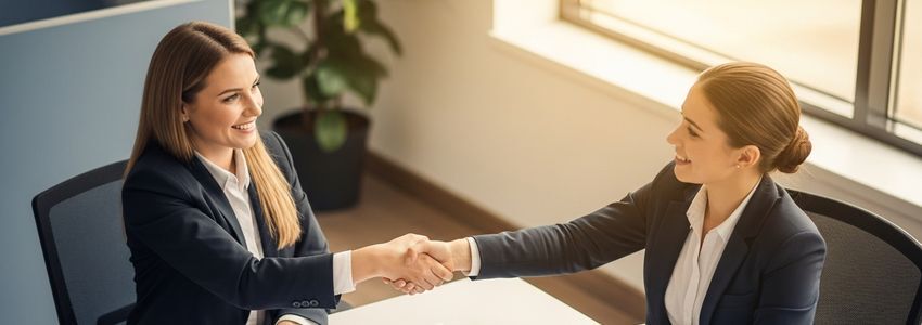 Business owner and loan officer reviewing credit and financing documents in a professional office setting