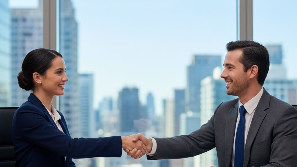 Business owner and loan officer reviewing financing terms and credit score requirements