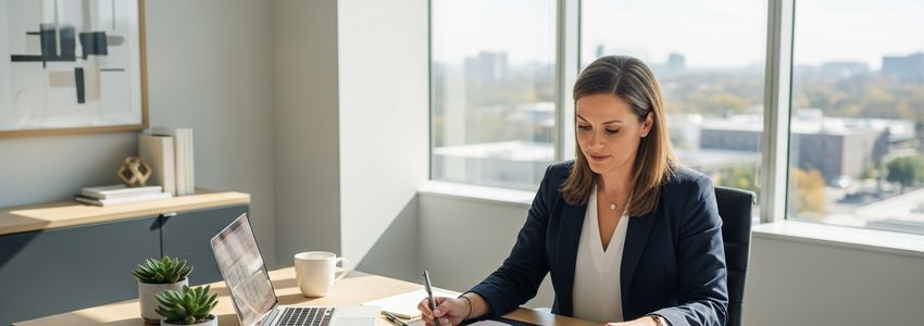 Business professional reviewing financial documents related to credit utilization and business loan application