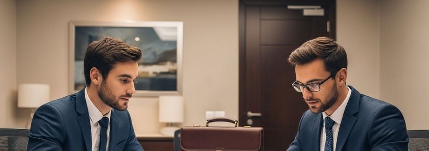 Hotel franchise owners reviewing Crowne Plaza franchise loan documents with a financial advisor