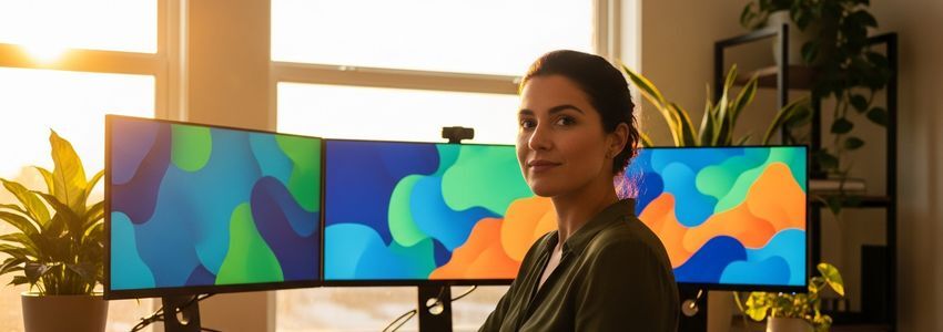 Cybersecurity business owner reviewing financing options on a laptop in a modern office