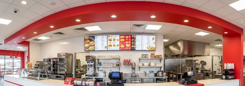 Franchise business owners reviewing Dairy Queen franchise financing documents at a quick-service restaurant