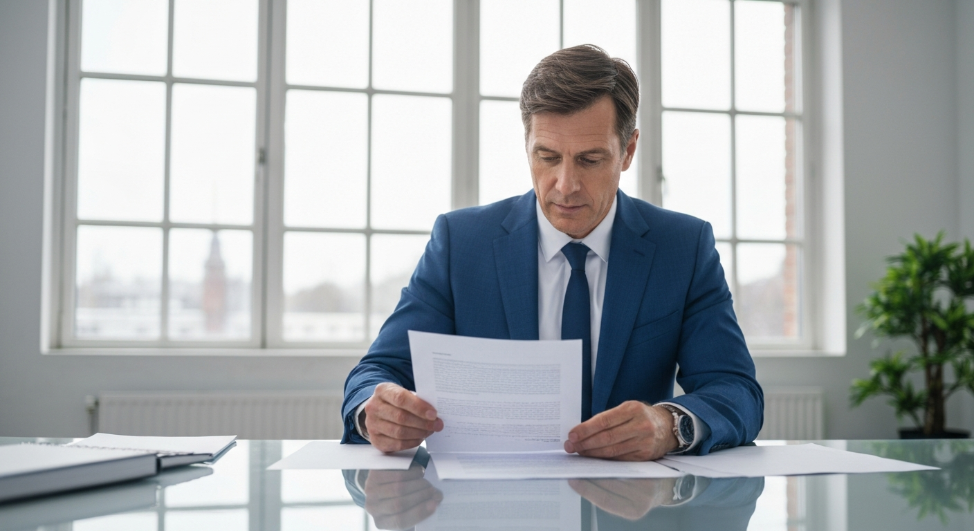 Daycare business owner reviewing financing documents with an advisor at a bright professional office desk