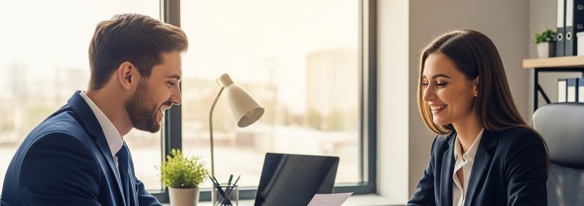 Small business owner reviewing financing options with a business advisor in a Dayton Ohio office