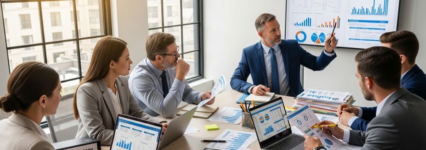 Business owner reviewing debt management strategies at desk