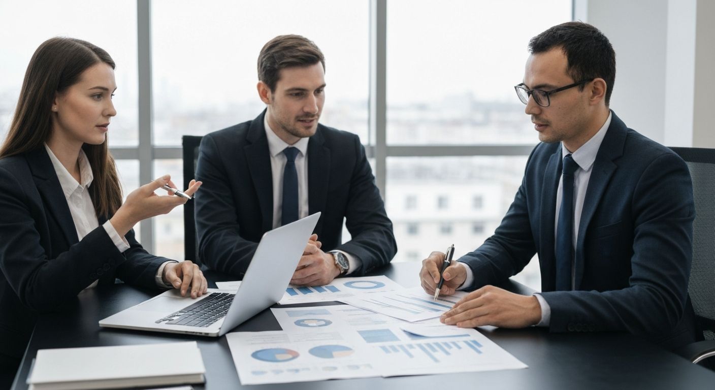 Business professionals reviewing financing documents for a Delaware small business