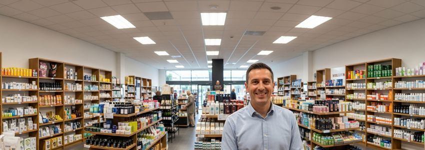 Small business owner at shop counter in Deltona, Florida