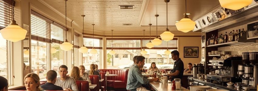 Denny's restaurant interior during breakfast service