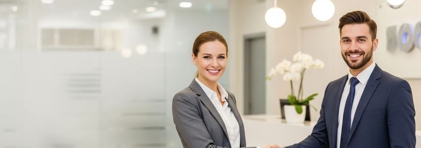 Dental franchise business owners discussing financing options