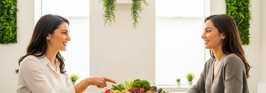 Nutritionist consulting with client about diet center financing options