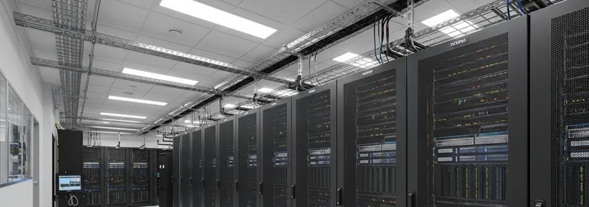 Digital equipment leasing platform showing warehouse equipment and technology financing in a modern industrial environment