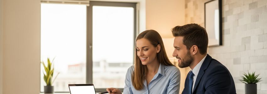 Business professionals reviewing digital transformation financing options with a financial advisor