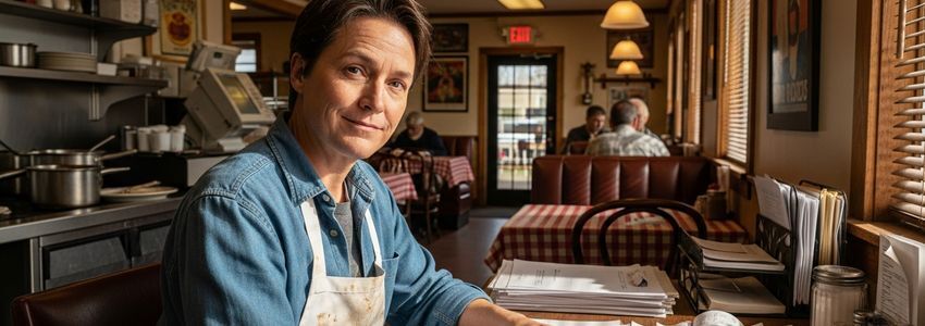 Diner owner reviewing business loan documents at a classic American diner