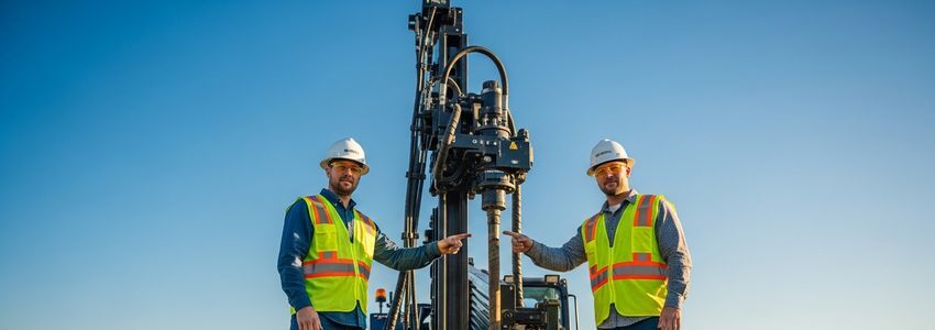 Contractor reviewing directional boring machine financing documents at a job site