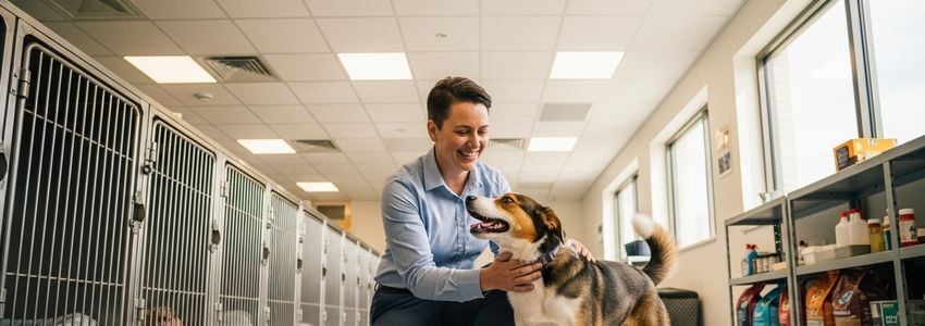 Dog rescue shelter manager reviewing financing options for their rescue organization