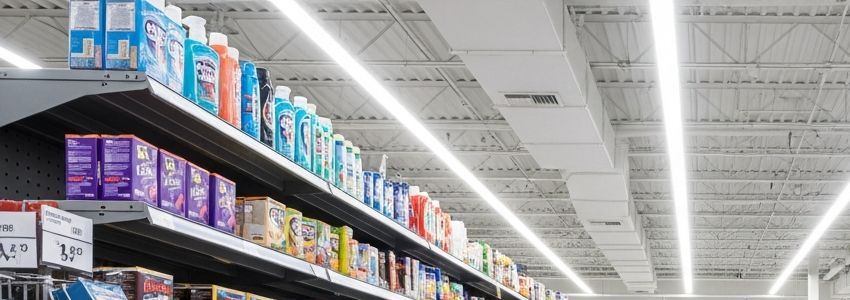 Interior of a discount retail store with organized product shelves - financing options for retail businesses