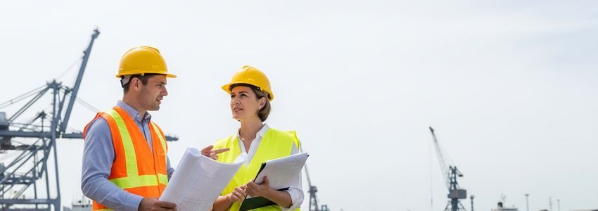 Dredging company owners reviewing financing options for their dredging business