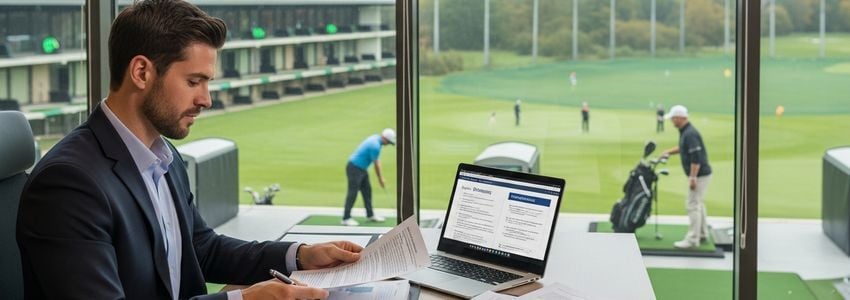 Business owner reviewing financing options for a driving range facility