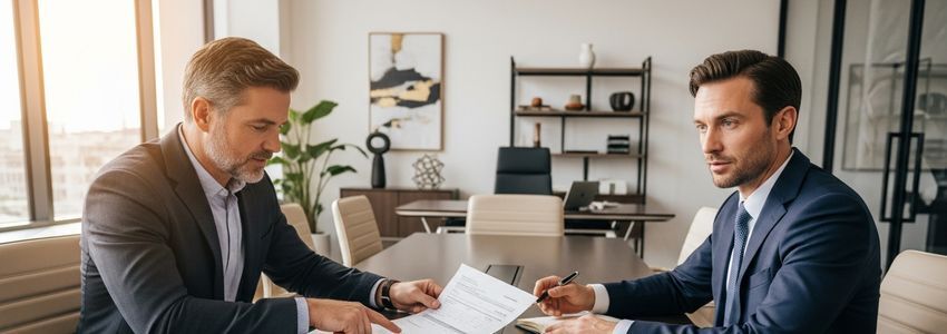 Business owner meeting with lender to review DSCR and loan application documents