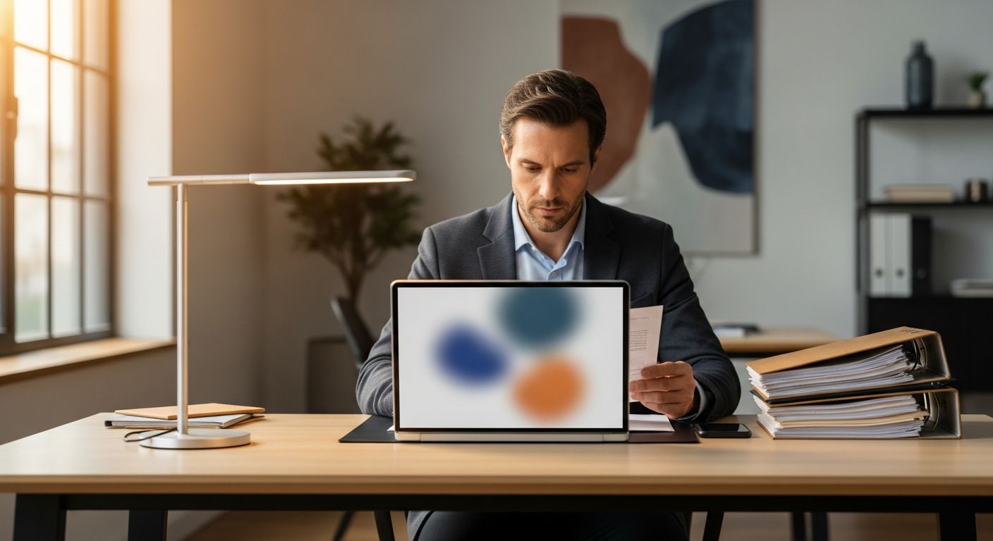 Real estate investor reviewing DSCR loan documents and rental property financial analysis