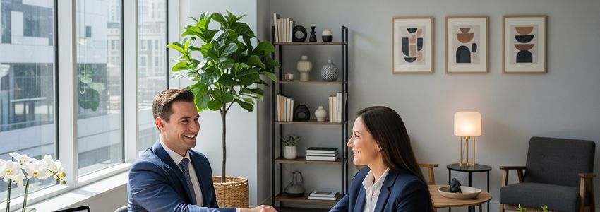 Business owner reviewing Dunkin franchise loan documents with a lending specialist