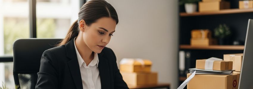 eBay seller reviewing business financing options at desk