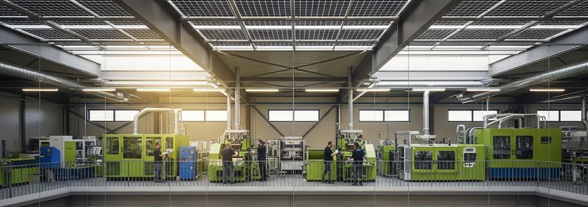 Modern sustainable manufacturing facility with eco-friendly leased equipment