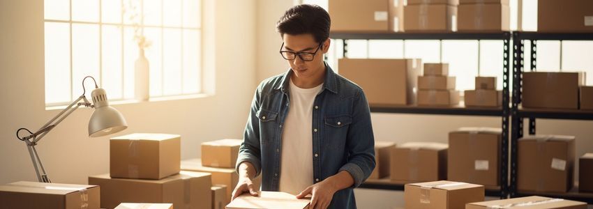 Small business owner managing ecommerce fulfillment in a warehouse, representing online business financing
