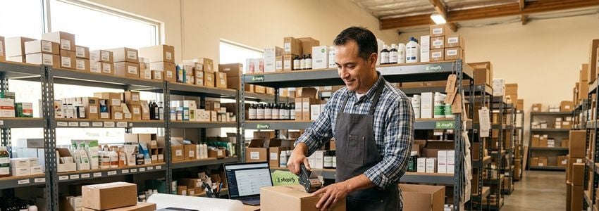 E-commerce business owner packing shipping orders for an online store - Shopify and Amazon seller financing