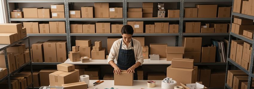 E-commerce business owner packing online orders for fulfillment