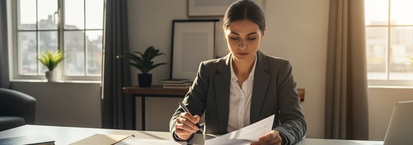 Business owner reviewing EIDL loan documents and financial paperwork at desk