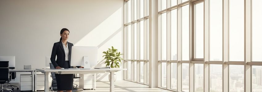 Business professional reviewing e-learning business loan documents in a modern office