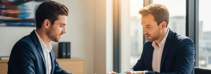 Business financing advisor meeting with electrolysis or embalmer company owner to review loan options