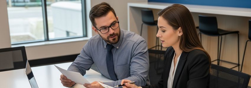 Embassy Suites franchise owner reviewing loan documents with a business advisor