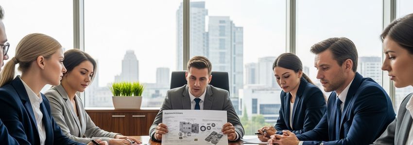 Business professionals reviewing engineered systems financing options at a conference table