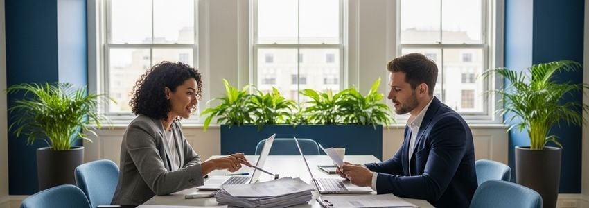 Entrepreneur reviewing business loan options with a financial advisor