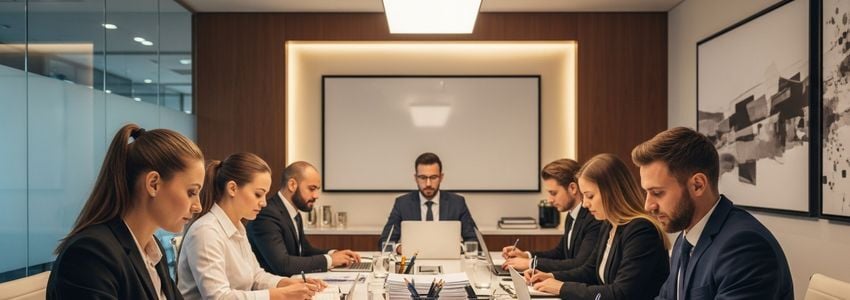 Business owner and operations manager discussing equipment loan options at a conference table