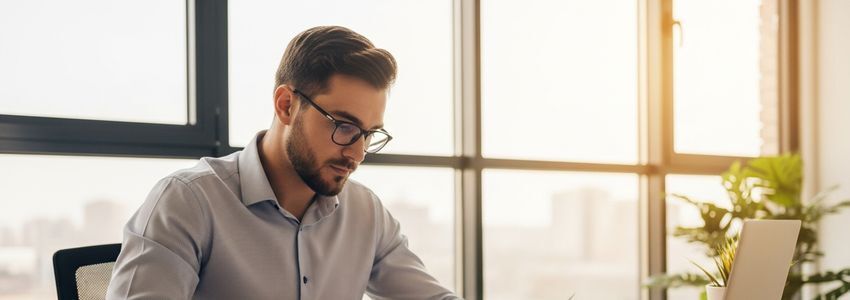 Business owner reviewing equipment financing options at a modern office desk
