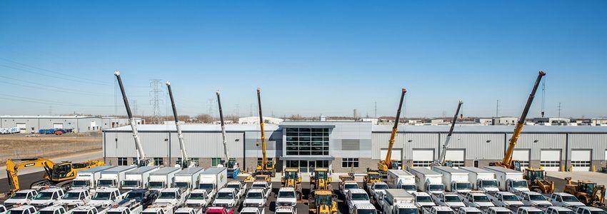 Commercial equipment fleet and trucks ready for regional business expansion deployment