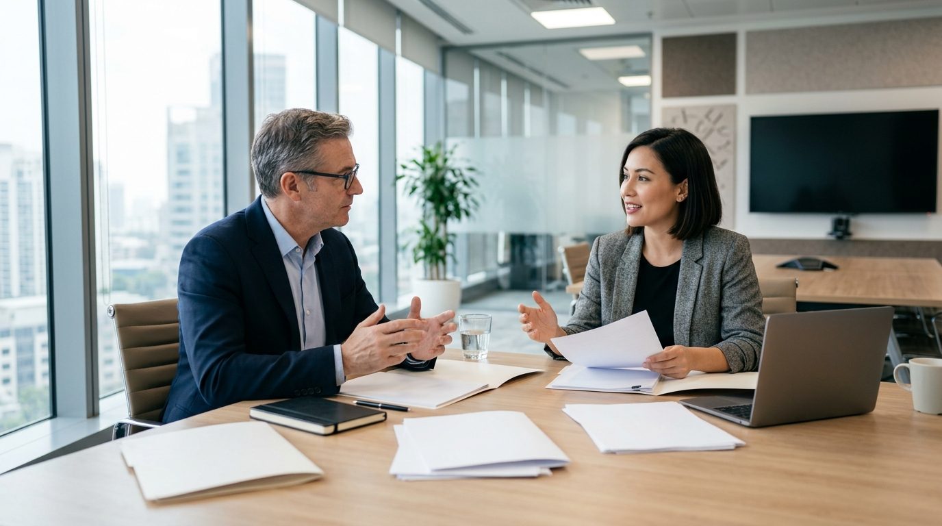 Business owner and financial advisor reviewing equipment financing options for bad credit borrowers