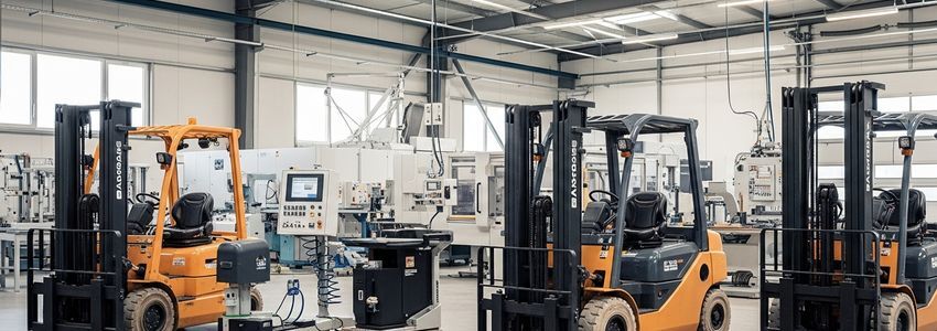 Industrial warehouse with commercial equipment including forklifts and machinery available for equipment financing and leasing