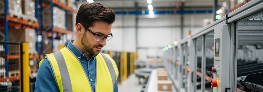 Warehouse operations manager reviewing equipment financing for fulfillment center