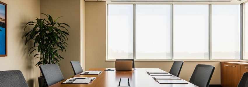 Professional business office setting for equipment lease review and planning