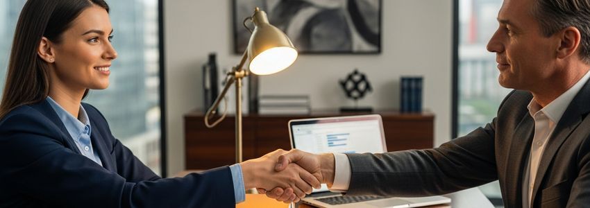 Business professionals shaking hands over an investment agreement for an equity crowdfunding deal