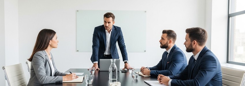 Small business owner presenting to investors