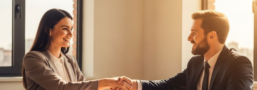 Business professionals reviewing credit documents at a conference table